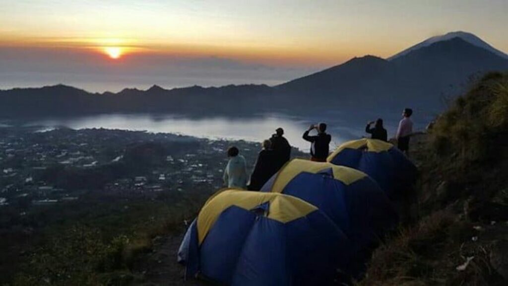 camping at mount batur with sunset view